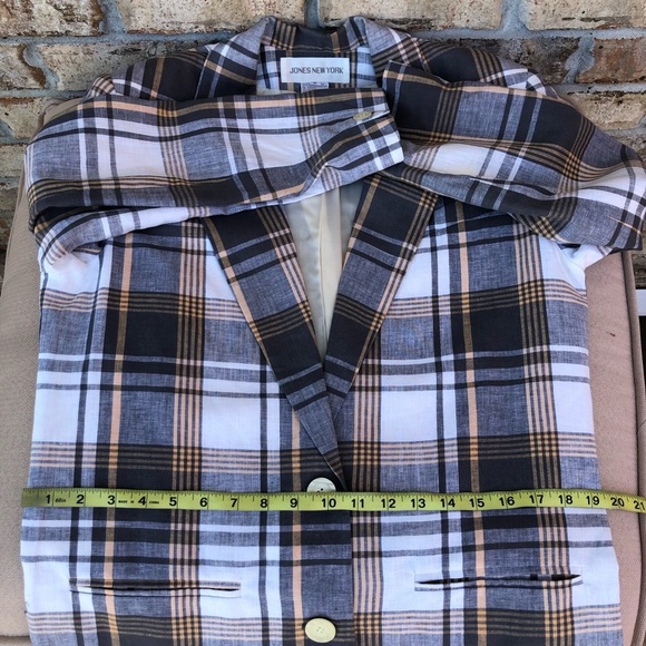 Jones New York Vintage Korea Made Linen Cotton Blend Gray Cream Plaid jacket 8 - Picture 15 of 15